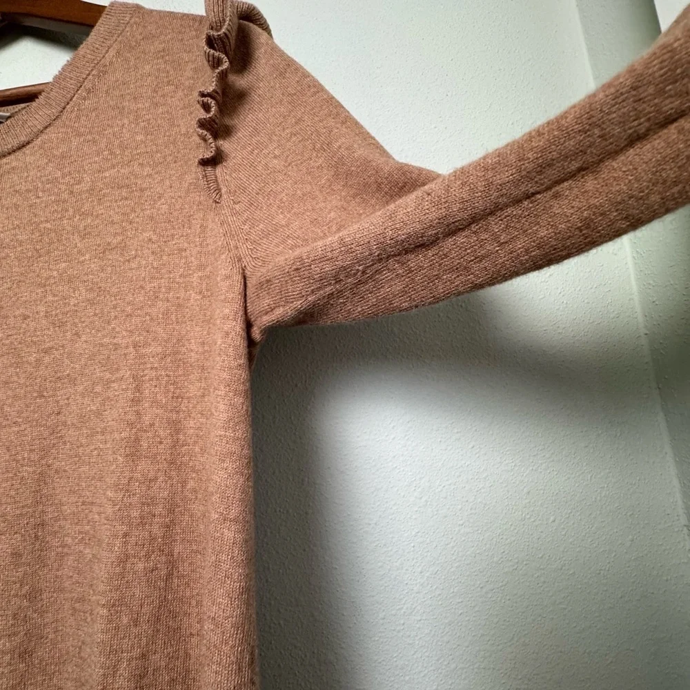 J. Crew Women’s Wool Blend Ruffle-Hem Sweater Dress in Saddle Tan Brown Size‎ L